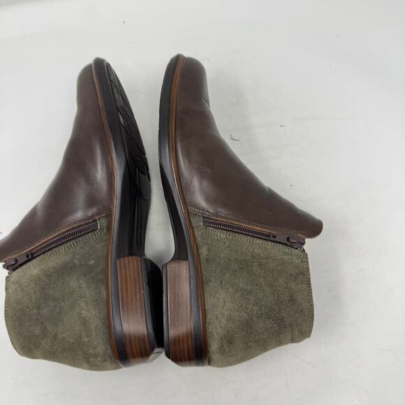 Naot Helm Two-Tone Leather Suede Side Zip Brown Green Ankle Boot Size 40 - Picture 10 of 14